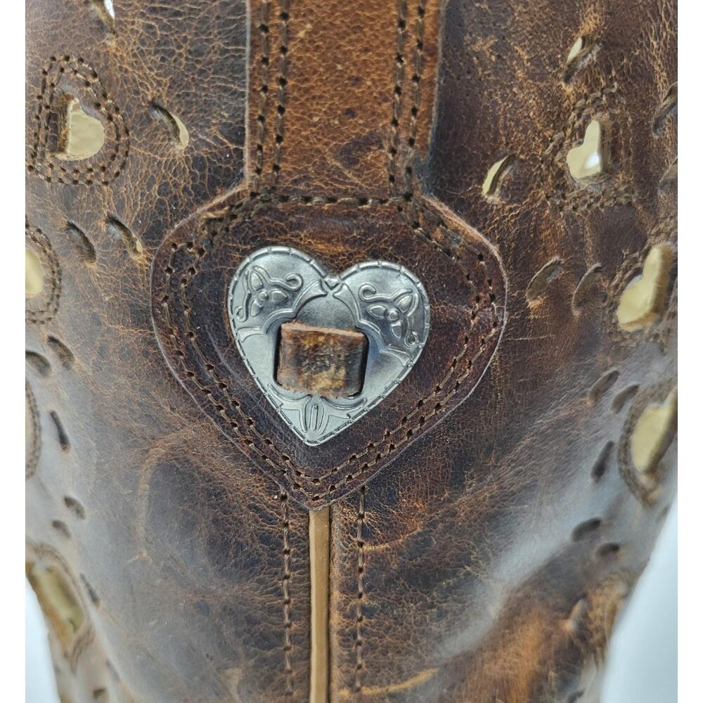 Durango Y2K Vintage Western Heart Cowboy Boots Brown Leather 8.5M Festival - Picture 6 of 7
